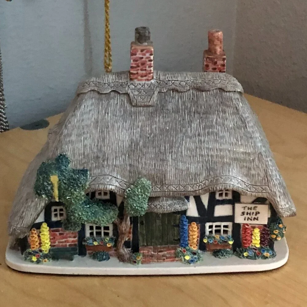 Vintage Ann Cox Ceramics ENGLISH INN Figurine Handmade in England The Ship Inn
